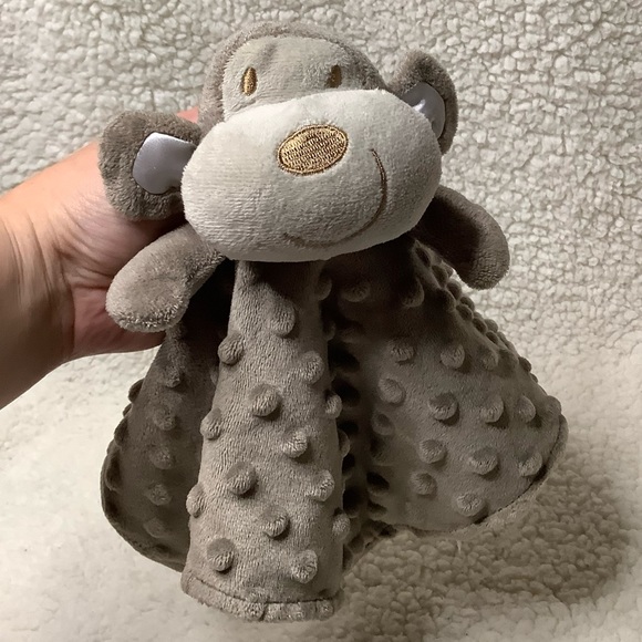 Elegant Baby Monkey Minky Dot Greyish Brown 11” Lovey Small Security Blanket - Picture 2 of 5